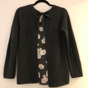 LOFT peony tie back sweater in forest green